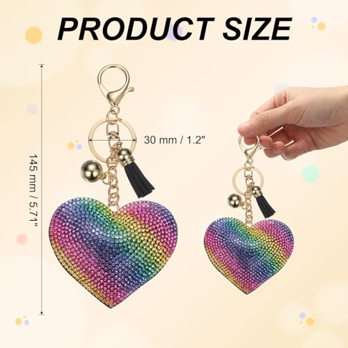 PATIKIL Rhinestone Keychains for Women, Cute Bling Heart Shape Purse Charm for Bag Handbags Car Keys - color: Gold-black Rainbow