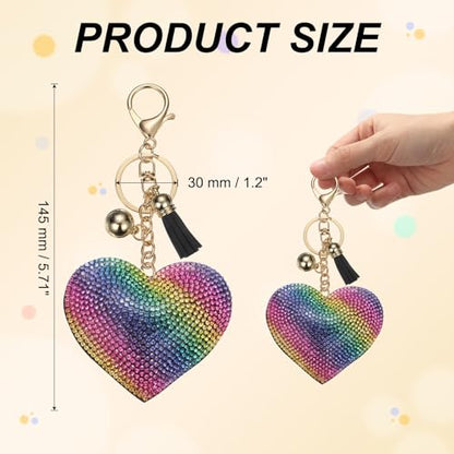 PATIKIL Rhinestone Keychains for Women, Cute Bling Heart Shape Purse Charm for Bag Handbags Car Keys - color: Gold-black Rainbow