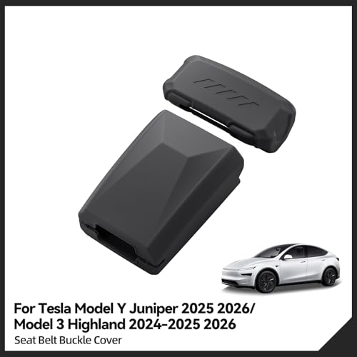 LUCKEASY 2PCS Car Seat Belt Buckle Cover for Tesla Model Y Juniper 2025 2026 /Model 3 Highland 2024-2026 Seatbelt Button Protector Seat Belt Protection Cover Car Accessories Silicone (Black) - size: 2PCS