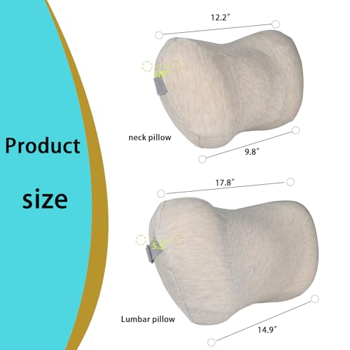 Lumbar Support Pillow for car，Car Neck Pillow Kit, Memory Foam Ergonomic Car Headrest and Lumbar Support for Driving Fatigue Relief, Comfort and Support Your Neck and Back