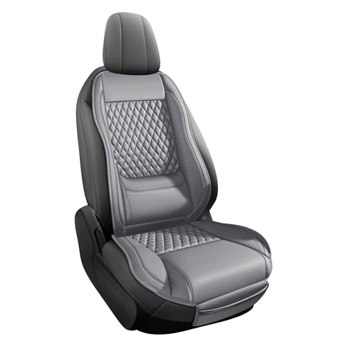 Premium Perforated Napa Leather Car Seat Covers Semi Universal Fit with Lumbar Support, Storage Bag for SUV Sedan Truck (Gray, Front Row Single seat) - color: gray, size: front row single seat