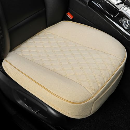 Linen Front Car Seat Cover Protector Anti-Slip Bottom Seat Cover Fits 95% of Vehicles,Wrapping Around The Bottom,Diamond Pattern(Beige-1Pcs) - color: Diamond Pattern-Beige, size: 1 Piece Linen