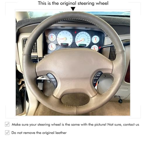 MEWANT Hand Stitch Steering Wheel Cover for Dodge Ram 1500 2002-2003 Dodge Ram 1500 Steering Wheel Wrap Truck Accessory - color: Black Faux Leather&Black Thread