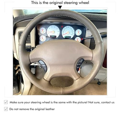 MEWANT Hand Stitch Steering Wheel Cover for Dodge Ram 1500 2002-2003 Dodge Ram 1500 Steering Wheel Wrap Truck Accessory - color: Black Real Leather&Black Thread