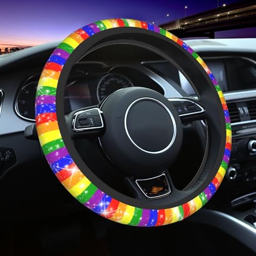 Rainbow Gay Steering Wheel Covers - lesbianism Progress Pride Flag Non Slip Neoprene Steering Wheel Protector Covers Universal 15 inch for Men Women Universal Gay Car Steering Wheel Cover - color: Rainbow Gay