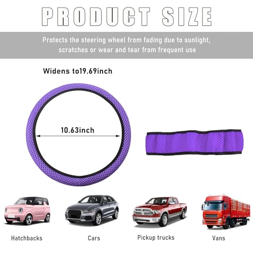 Elastic Stretch Steering Wheel Cover, 15"×15" Microfiber Breathable Ice Silk Steering Wheel Protector, Anti-Slip Elastic Steering Wheel Cover for Men Women, Car Accessories (Purple)