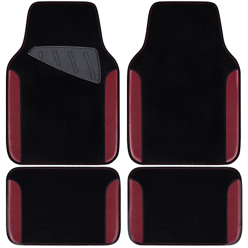 CAR PASS Waterproof Universal Fit Car Floor Mats, Car Mats Fit for SUV,Vans,sedans, Trucks,Set of 4pcs Car Carpet with Driver Heel Pad（Black and Burgundy） - color: Black and Burgundy