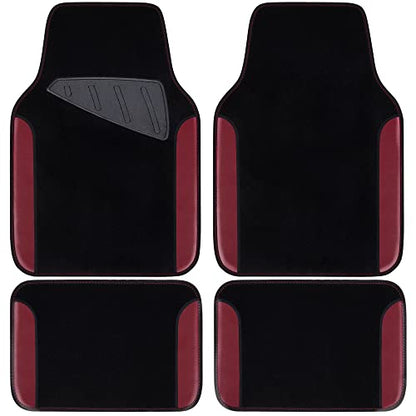 CAR PASS Waterproof Universal Fit Car Floor Mats, Car Mats Fit for SUV,Vans,sedans, Trucks,Set of 4pcs Car Carpet with Driver Heel Pad（Black and Burgundy） - color: Black and Burgundy
