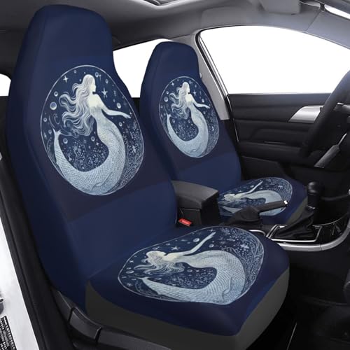 Dujiea Beautiful Mermaid with Moon Car Front Seat Covers 2 Pcs Universal Auto Seat Covers Front Seats Only, Vehicle Bucket Seat Protectors Fit for Most Car SUV Sedan and Truck - color: Beautiful Mermaid With Moon