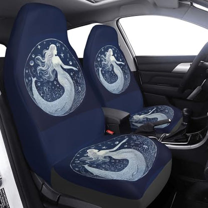 Dujiea Beautiful Mermaid with Moon Car Front Seat Covers 2 Pcs Universal Auto Seat Covers Front Seats Only, Vehicle Bucket Seat Protectors Fit for Most Car SUV Sedan and Truck - color: Beautiful Mermaid With Moon
