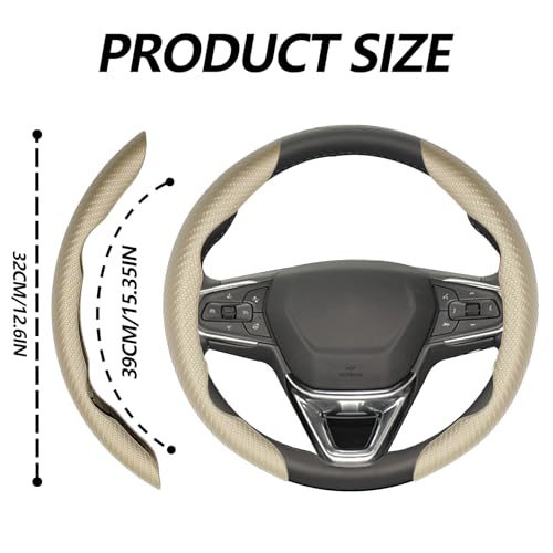 2pcs (Khaki) Universal Fit Carbon Fiber Steering Wheel Cover, Anti-Skid Steering Wheel Cover/Segmented Steering Wheel Protector/Car Interior Accessories - color: Khaki