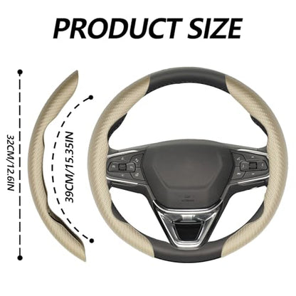 2pcs (Khaki) Universal Fit Carbon Fiber Steering Wheel Cover, Anti-Skid Steering Wheel Cover/Segmented Steering Wheel Protector/Car Interior Accessories - color: Khaki