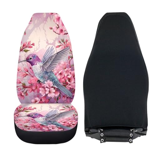 INSTANTARTS Hummingbird Car Seat Covers 2pcs/Set Vehicle Protector Cherry Blossom Front Seats Cover Auto Seat Protector Bucket Seat Cover for Most Cars SUV Sedan - color: Hummingbird