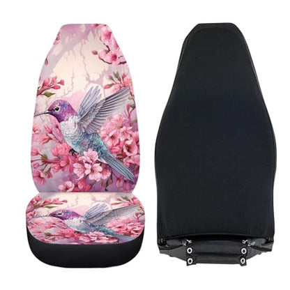 INSTANTARTS Hummingbird Car Seat Covers 2pcs/Set Vehicle Protector Cherry Blossom Front Seats Cover Auto Seat Protector Bucket Seat Cover for Most Cars SUV Sedan - color: Hummingbird