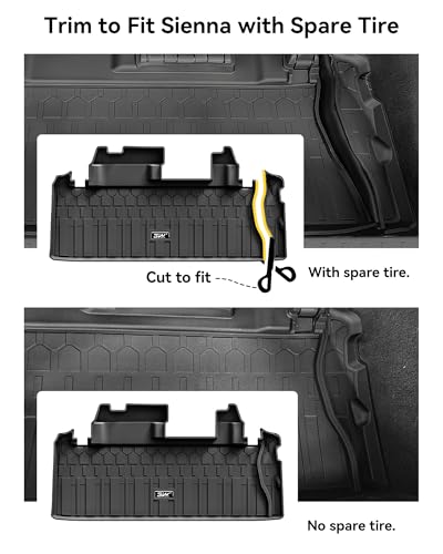 3W Cargo Mat Custom Fit for Toyota Sienna 2021-2026, TPE Trunk Mat for Sienna Car Accessories, Heavy Duty Cargo Liner (Only Fit Spare Tire) - size: 1. Toyota Sienna|21-25|Trunk Mat Fit Spare Tire