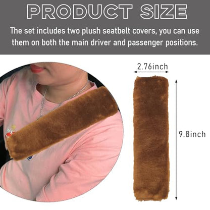 2 PCS Seat Belt Shoulder Pads, Soft Fluffy Plush Seat Belt Shoulder Strap Covers, Comfy Warm Seat Belt Strap Cover Shoulder Cushion for Adult Children, Car Accessories (Brown) - color: Brown