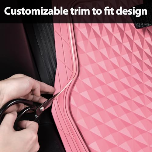 CAR PASS Heavy Duty Rubber Pink Car Floor Mats & Cargo Liners, Deep Dish All-Weather Trunk Mats Durable Anti-Slip 3D Rhombus Waterproof Trim to Fit Liner Universal Fit Auto,Sedan,SUV,Truck, Pink