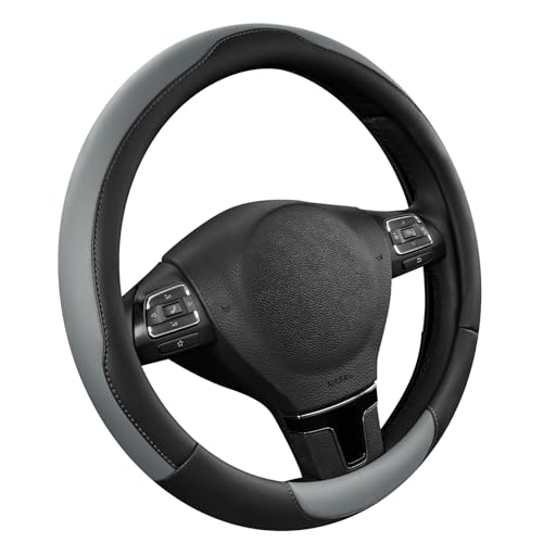 Road Comforts Steering Wheel Cover, Breathable Anti-Slip Leather Steering Wheel Cover, Universal Fit 14.5–15 Inch, Comfortable Grip - Gray Color