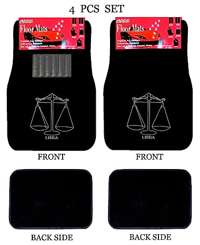 Universal Fit Car Truck Front/Rear 4-Piece Full Set Crystal Bling Rhinestone Design Studded Black Carpet Floor Mats - Pack of 4 (Libra-Black) - color: Libra-Black