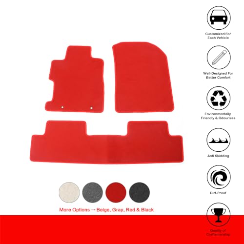 IKON MOTORSPORTS, Floor Mat Compatible with 2006-2011 Honda Civic, Factory Fitment Red Nylon Front & Rear Car Floor Mats Liner Carpets Replacement 3PC