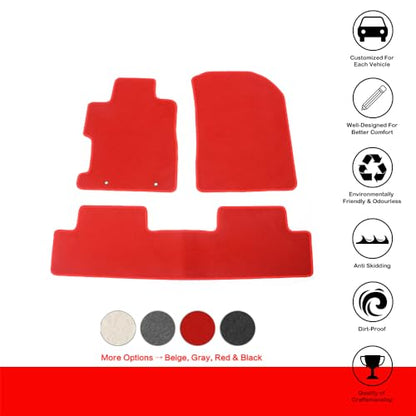 IKON MOTORSPORTS, Floor Mat Compatible with 2006-2011 Honda Civic, Factory Fitment Red Nylon Front & Rear Car Floor Mats Liner Carpets Replacement 3PC