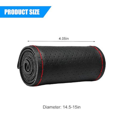 Genuine Leather Car Steering Wheel Cover, DIY Sewing Stitch on Wrap Auto Wheel Cover with Needle Thread, Breathable Anti-Slip Vehicle Steering Stitching Protector, Universal Fit (Black/Red) - color: Black/Red