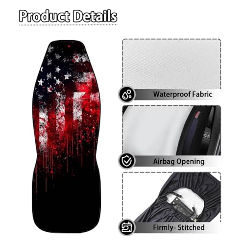 American Flag Print 2 Pcs Car Seat Cover for Front Seats, Tie Dye Printed Non-Slip Car Front Seat Covers Compatible with Airbag, Universal Fits Cars Interior Accessories - color: Black and Red - American Flag Tie Dye