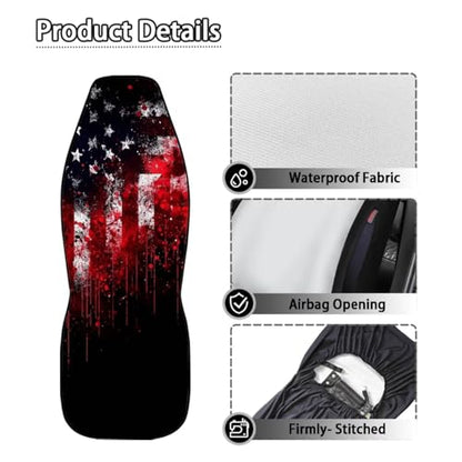 American Flag Print 2 Pcs Car Seat Cover for Front Seats, Tie Dye Printed Non-Slip Car Front Seat Covers Compatible with Airbag, Universal Fits Cars Interior Accessories - color: Black and Red - American Flag Tie Dye