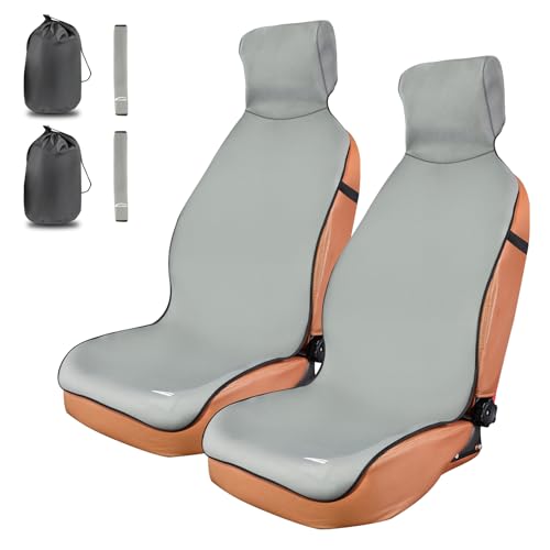 2 Pack Waterproof Car Seat Covers - Universal Fit Rubber Front Seat Protectors for SUVs, Sedans & Trucks - Non-Slip Backing for Fitness, Gym & Pets - Gray - color: Gray- rubber seat cover, size: Front Seat - 2 pcs