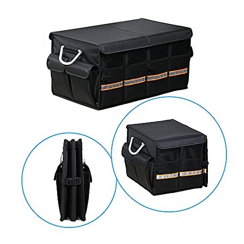 Tianle Car Trunk Organizer - Collapsible Trunk Organizer with Foldable Cover Aluminium Alloy Handle Reflective Strip for Auto, SUV, Truck, Minivan (S Black) - color: S Black