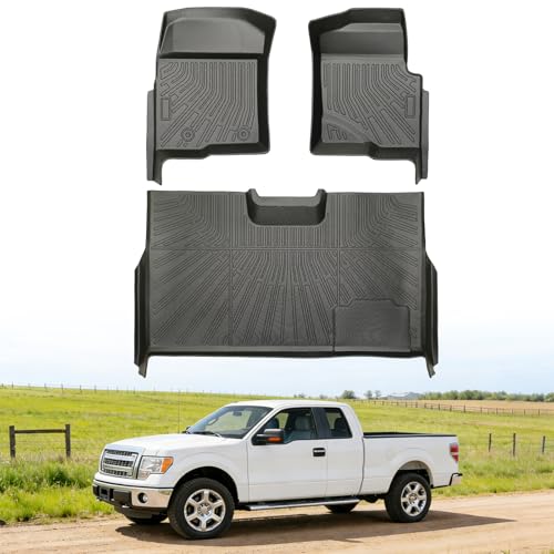 Floor Mats for Ford F-150 F150 SuperCrew/Crew Cab with 1st Row Bucket Seats 2010-2014 (Not for SuperCab or Regular Cab), Heavy Duty TPE All Weather Protection Waterproof Non-Slip (Two-Row Floor Mats) - style: 06) For Ford F-150 F150 SuperCrew/Crew Cab | 2