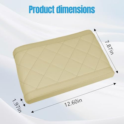 Hovom Car Center Console Armrest Pillow, 12.6"×7.87"×1.97" Leather Arm Rest Cover for Cars, Soft Comfortable Auto Armrest Cushion Pad, Vehicle Middle Console Cover, Car Accessories (Beige) - color: Beige