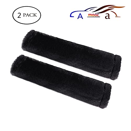 Amooca 2-Pack Soft Furry Universal Seatbelt Cover – Shoulder Pad for Car Truck SUV Airplane Bus – Relieves Neck & Shoulder Pressure – Fits Backpack, Camera Bag, Laptop Bag Straps (10.5 Inch, Black) - color: Black, size: 10.5in 2pack
