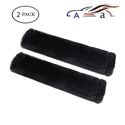 Amooca 2-Pack Soft Furry Universal Seatbelt Cover – Shoulder Pad for Car Truck SUV Airplane Bus – Relieves Neck & Shoulder Pressure – Fits Backpack, Camera Bag, Laptop Bag Straps (10.5 Inch, Black) - color: Black, size: 10.5in 2pack