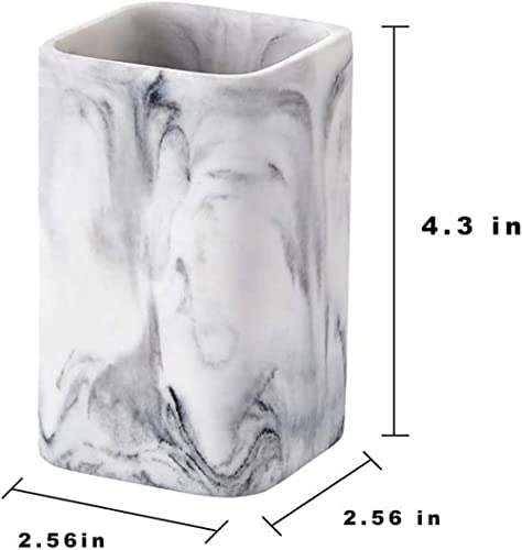 Toothbrush Holder for Bathrooms, White Marble Look Toothpaste and Makeup Holder, Brushes and Razors Holder, Vanity Bathroom Countertop Organizer, Toothbrush Cup