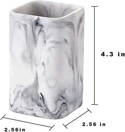 Toothbrush Holder for Bathrooms, White Marble Look Toothpaste and Makeup Holder, Brushes and Razors Holder, Vanity Bathroom Countertop Organizer, Toothbrush Cup