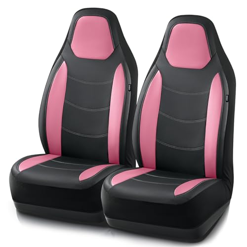 Road Comforts Car Seat Cover, Leather Seat Covers, Automotive High Back Front Car Seat Covers, Airbag Compatible, Universal Fit for Most Cars (Pink)