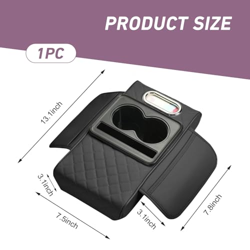Car Armrest Box Mat, Car Console Organizer with Center Console Cup Holder, 13.78 x 7.87 x 3.15 in Armrest Pad, Universal for Most Vehicles (Black)