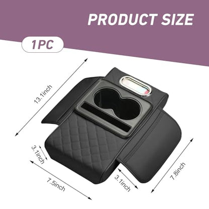 Car Armrest Box Mat, Car Console Organizer with Center Console Cup Holder, 13.78 x 7.87 x 3.15 in Armrest Pad, Universal for Most Vehicles (Black)