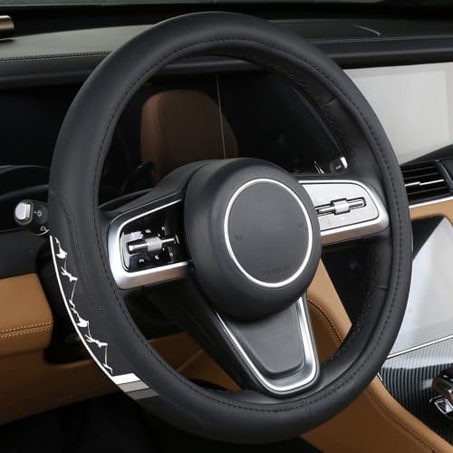 Premium Leather Sport Mountain Steering Wheel Cover 15.5inch for Men Women Compatible with Car Truck SUV
