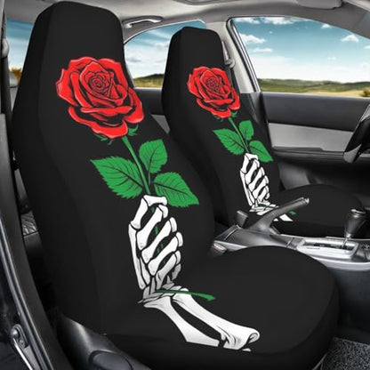 Pehede Car Seat Cover Skeleton Hand Holding Red Rose Front for Cars, Easy to Install Cover Set, Accessories Auto Trucks Van SUV,2 Packs - color: Multi34