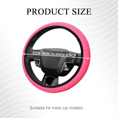 Elastic Stretch Steering Wheel Cover, Steering Wheel Protector, 15 Inch Anti-Slip Breathable Microfiber Ice Silk Protection, Easy Carry, Warm in Winter & Cool in Summer for Cars (Rose Red) - color: Rose Red