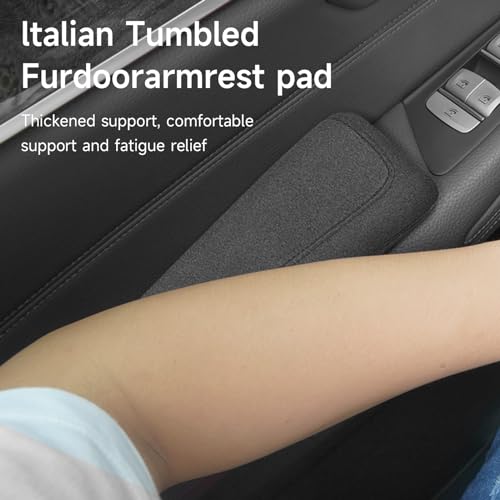 Italian Alcantara Style Fur Car Elbow Rest Pad - Universal Armrest & Knee Cushion - Thigh Support Comfort Pillow - color: Black Line Right