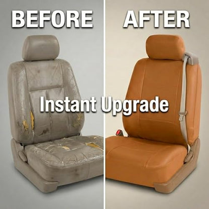 FH Group PU309102 All-Purpose Built-in Seat Belt PU Leather Seat Covers (Tan) Front Set – Universal Fit for Cars Trucks & SUVs - color: Tan - Low Back (Faux Leather), size: Front Set