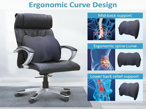 Lumbar Support Pillow Memory Foam Back Cushion for Sciatica & Lower Back Pain Relief Orthopedic Posture Corrector for Office Chair Gaming Chair Car Seat Breathable Washable Dark Gray - color: Dark Gray