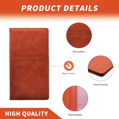 Car Registration and Insurance Card Holder - Vehicle Glove Box Document Organizer - Premium PU Leather Wallet Case - Driver License - Coffee - color: Coffee