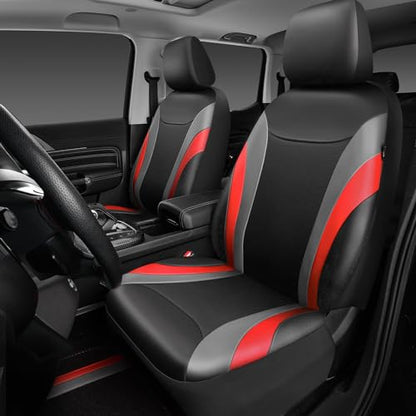 CAR PASS Leather Car Seat Covers Full Set with Waterproof Car Floor Mats,Airbag Compatible,Automotive Interior Covers for Cars Sedans,Trucks,Vans,SUV with Car Carpet Mats(Black and Red) - color: Red Black