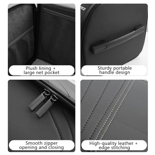 TOPABYTE Car Trunk Organizer with Lid and Sturdy Handle Foldable Durable Premium Leather Storage Box Cargo for BMW SUV Sedan Truck, Black, Small