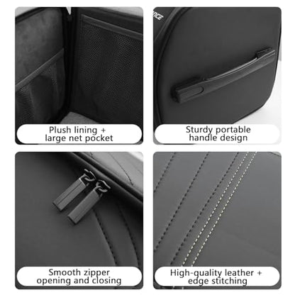 TOPABYTE Car Trunk Organizer with Lid and Sturdy Handle Foldable Durable Premium Leather Storage Box Cargo for BMW SUV Sedan Truck, Black, Small