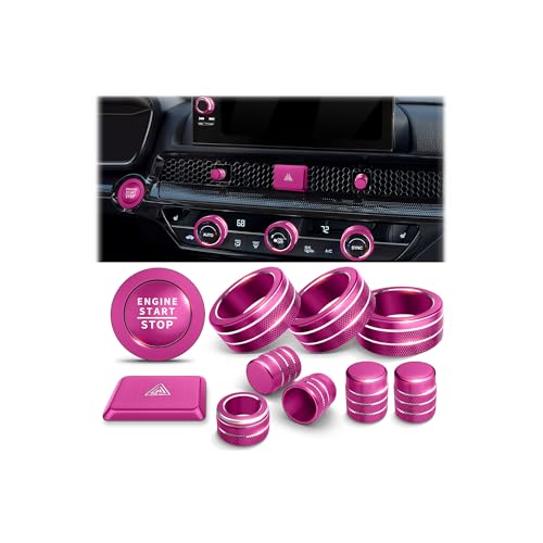 Polodunn for Honda Civic 2022-2026 Accessories, CRV 2023-2026 & Acura Ingetra 2023-2026 (Fit 9" Screen/ 1 Audio Knob), 11pcs Knob Cover Kit - Hazard Light, Push Start, Audio, AC & Air Vent (Rose Red) - color: Rose Red, size: 1 Audio Knob Screen